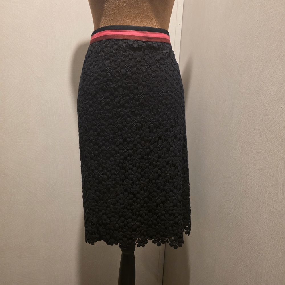 Trina Turk Black Lace Midi Skirt with Pink Band
